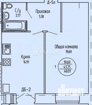 1-к квартира, вторичка, 48м2, 3/10 этаж