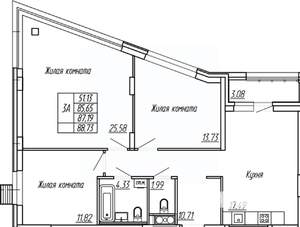 3-к квартира, строящийся дом, 87м2, 13/16 этаж