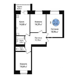 3-к квартира, вторичка, 84м2, 8/10 этаж
