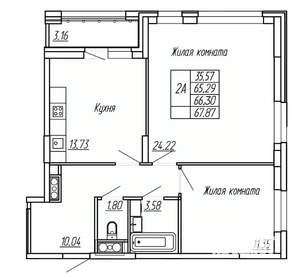 2-к квартира, вторичка, 66м2, 7/16 этаж