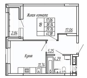 1-к квартира, строящийся дом, 40м2, 11/16 этаж