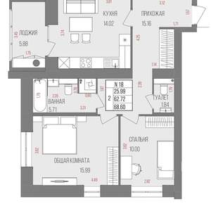 2-к квартира, вторичка, 69м2, 9/9 этаж