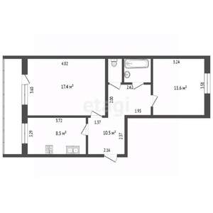 2-к квартира, вторичка, 55м2, 6/6 этаж