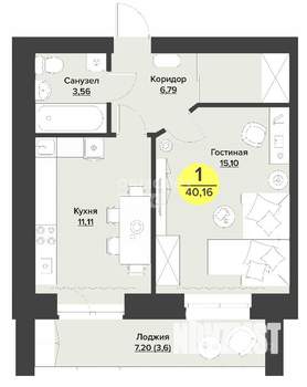 1-к квартира, вторичка, 40м2, 8/9 этаж