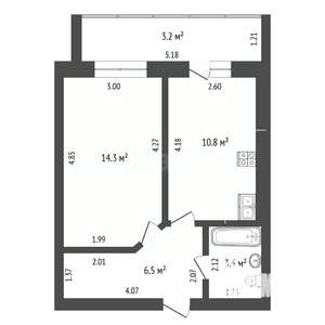 1-к квартира, вторичка, 38м2, 1/9 этаж