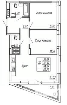 2-к квартира, вторичка, 62м2, 6/16 этаж