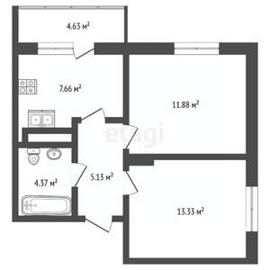 2-к квартира, вторичка, 42м2, 4/12 этаж