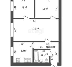 2-к квартира, вторичка, 43м2, 3/3 этаж