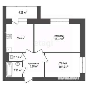 2-к квартира, вторичка, 51м2, 9/9 этаж