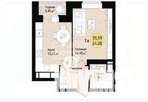 1-к квартира, вторичка, 38м2, 3/16 этаж