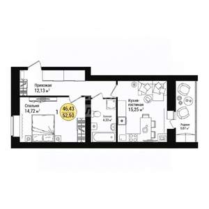 1-к квартира, вторичка, 52м2, 6/8 этаж