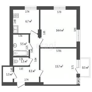 2-к квартира, вторичка, 49м2, 3/3 этаж