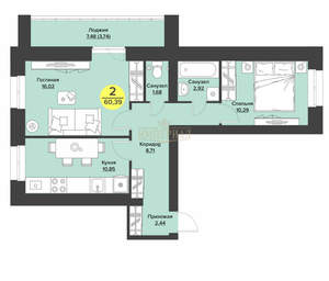 2-к квартира, вторичка, 60м2, 1/10 этаж