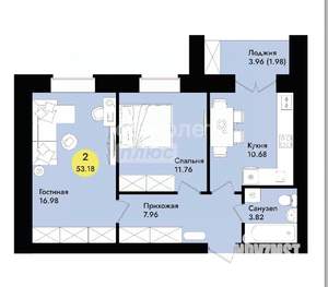2-к квартира, вторичка, 53м2, 3/9 этаж