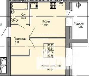 1-к квартира, вторичка, 43м2, 5/9 этаж