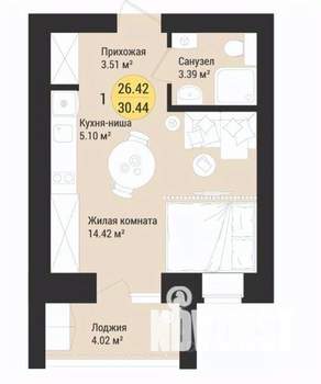 1-к квартира, вторичка, 30м2, 8/9 этаж