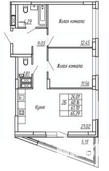 2-к квартира, вторичка, 62м2, 3/16 этаж