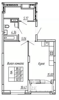 1-к квартира, вторичка, 49м2, 10/16 этаж