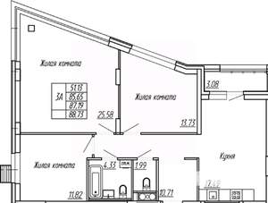 3-к квартира, вторичка, 87м2, 12/16 этаж
