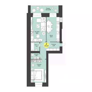 2-к квартира, строящийся дом, 64м2, 2/9 этаж