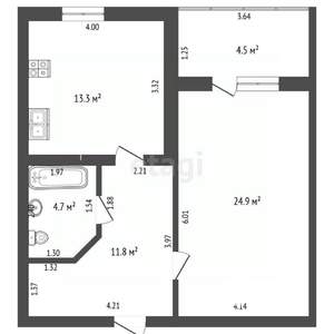 1-к квартира, вторичка, 55м2, 4/6 этаж