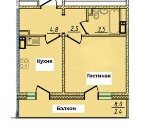 1-к квартира, вторичка, 41м2, 1/9 этаж