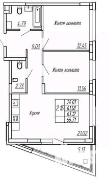 2-к квартира, вторичка, 63м2, 2/16 этаж