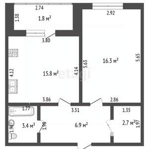 1-к квартира, вторичка, 47м2, 9/10 этаж