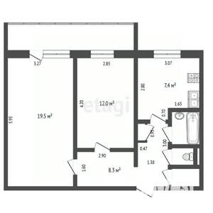 2-к квартира, вторичка, 52м2, 1/9 этаж