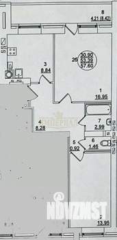 2-к квартира, вторичка, 58м2, 1/9 этаж