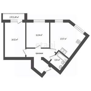 2-к квартира, вторичка, 57м2, 8/9 этаж