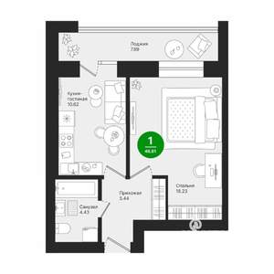 1-к квартира, строящийся дом, 47м2, 4/10 этаж