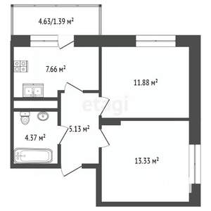 2-к квартира, вторичка, 44м2, 4/9 этаж